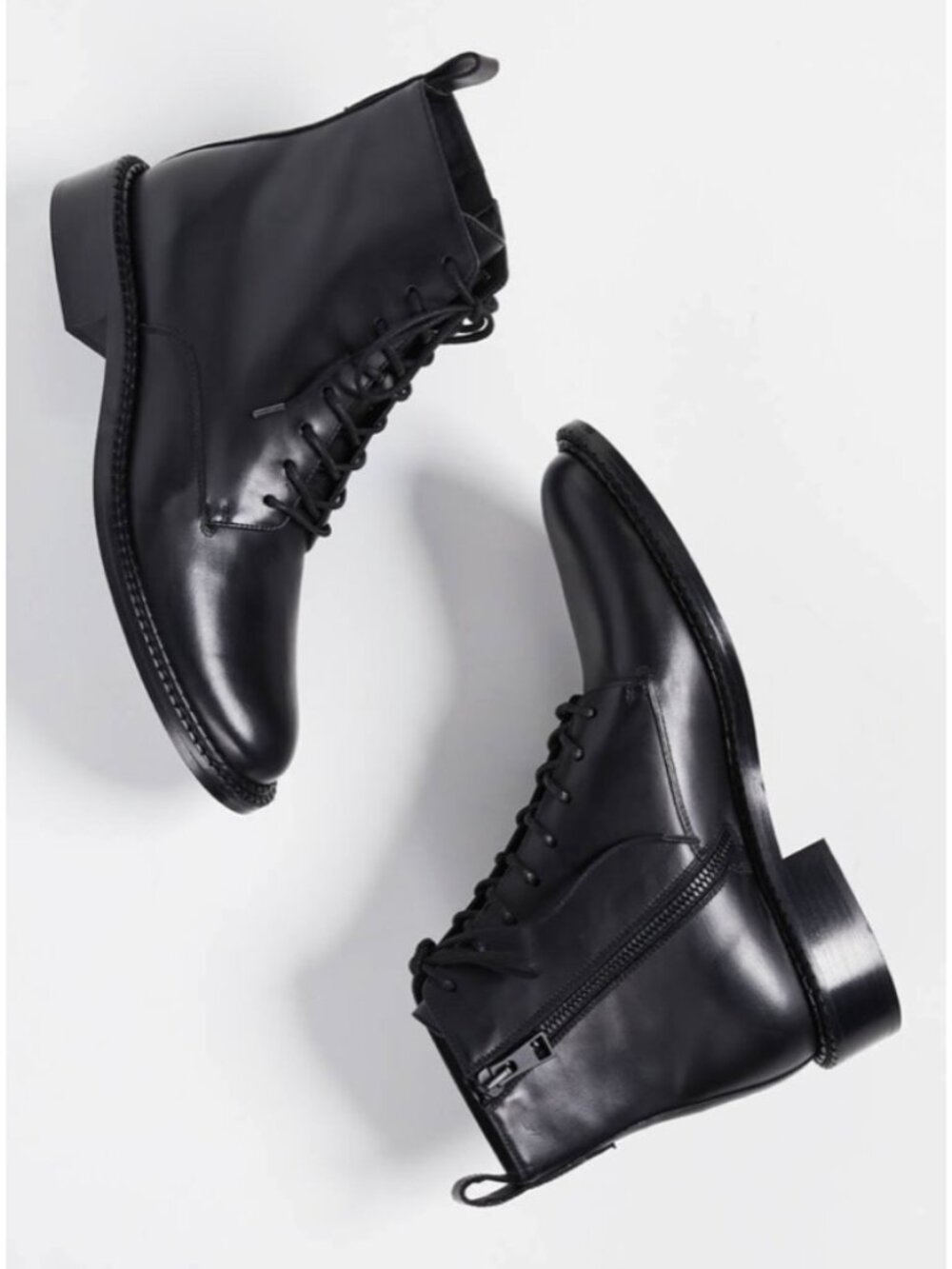 VINCE Cabria Leather Lace Up Boots Black US 8.5 Combat Quiet Luxury Minimalist